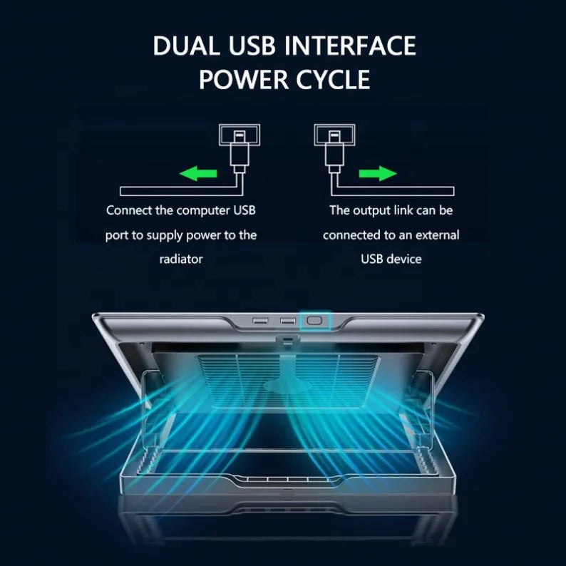 Adjustable 11–17.3" Laptop Cooling Pad - Foldable Metal Cooler with USB Fan